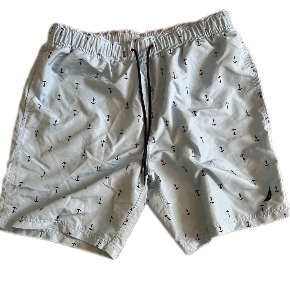 Nautica Men’s Swin Trunks Light blue w/dark blue anchors size Large